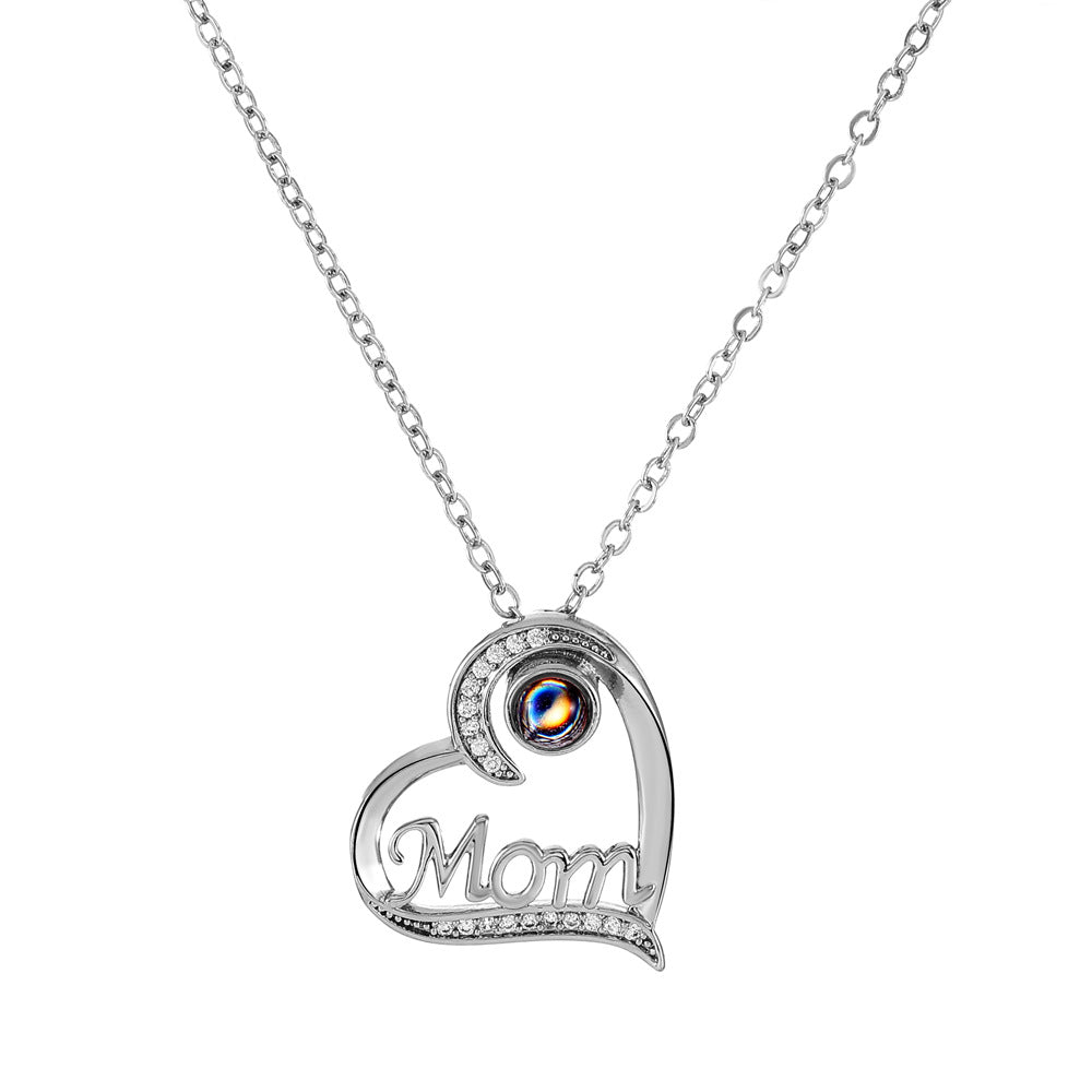 Wholesale Mother's Day Diamond MOM Letter Heart-shaped Necklace